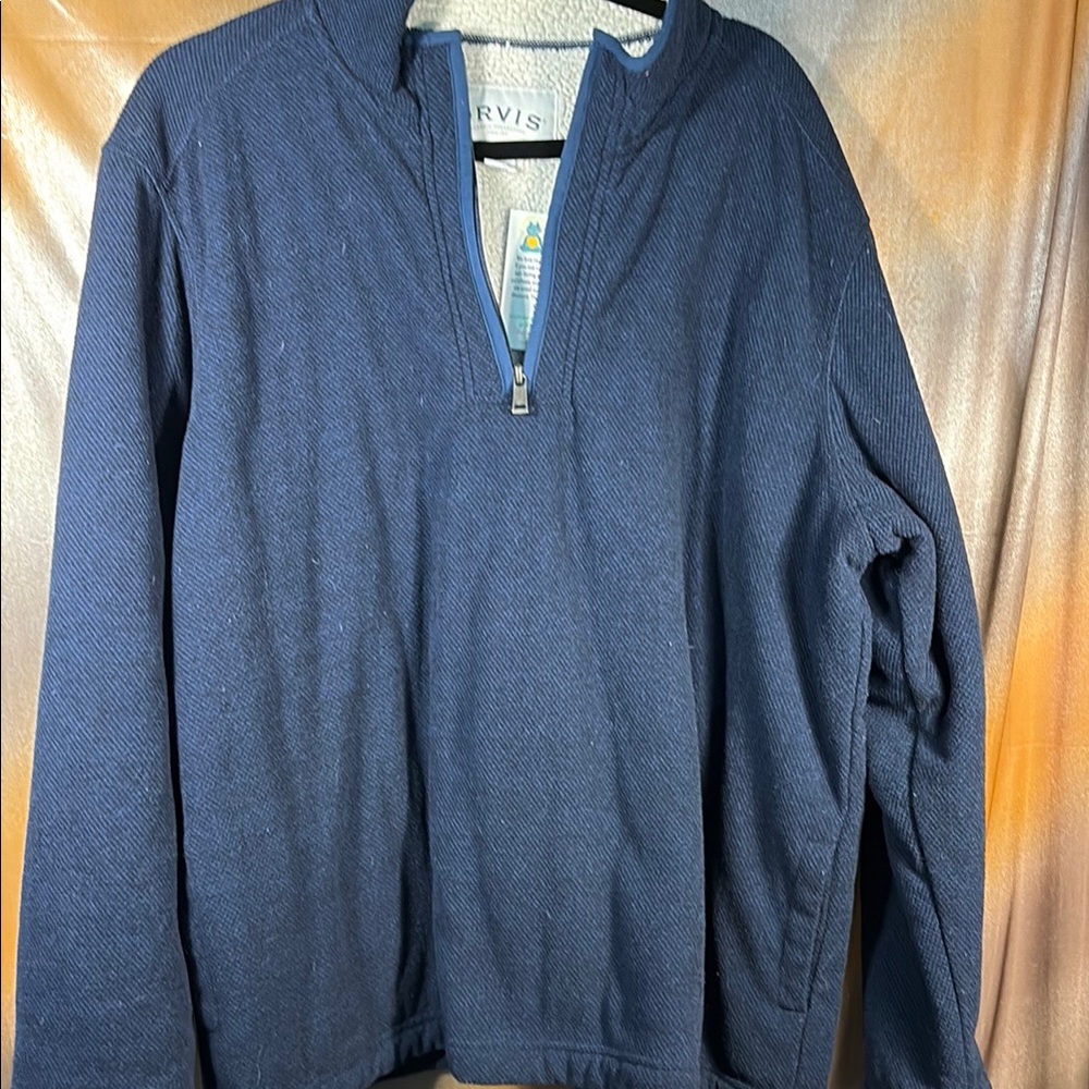 XXL fleece lined Orvis Men's Navy Zip-Up Sweater bag b62